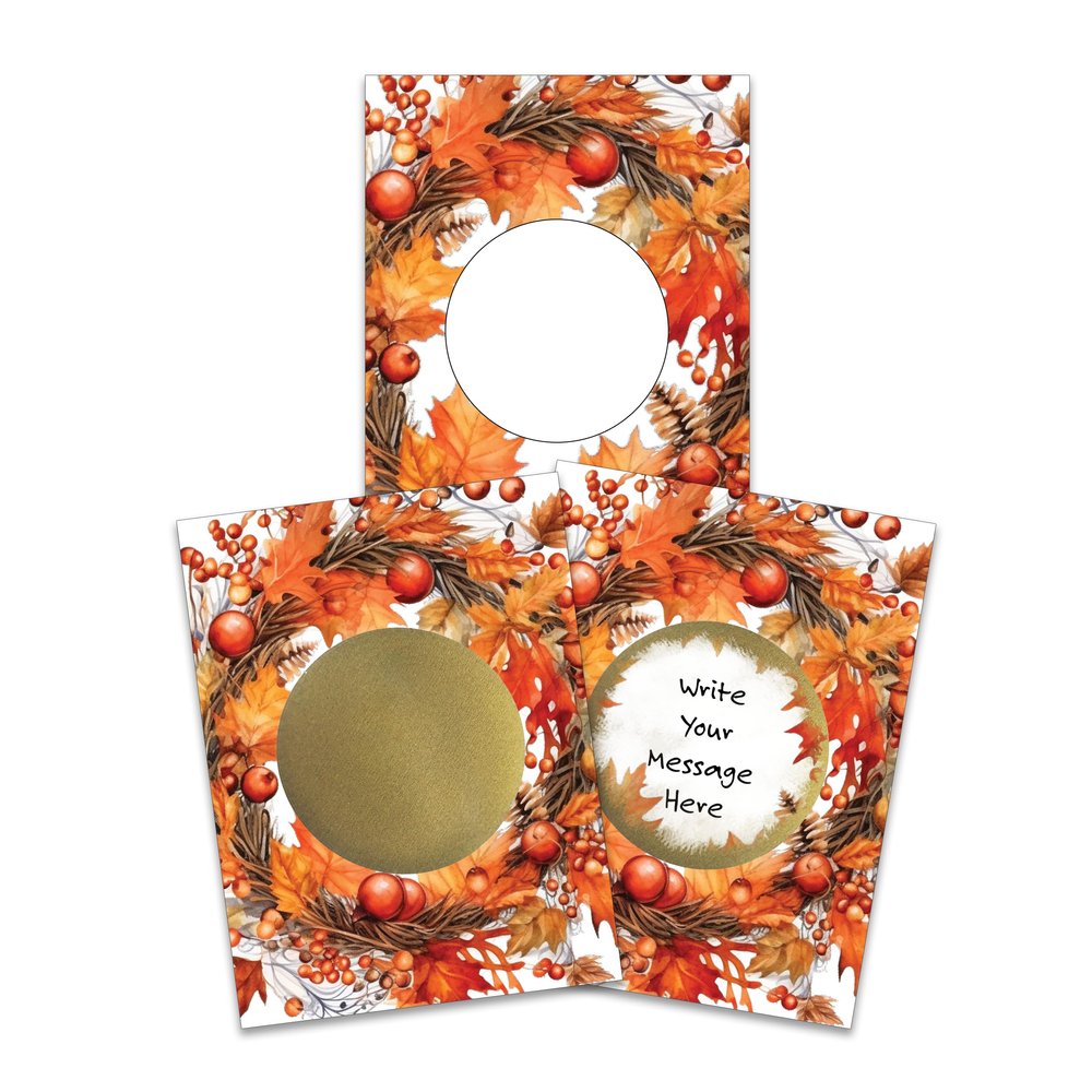 My Scratch Offs - 20 Pack Fall Wreath Thanksgiving Cards DIY Make Your Own Scratch Off Cards & Stickers for Party Favors, Small Business, Family Games & Teacher Rewards