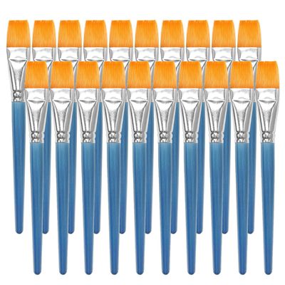 20pcs 1 inch Flat Paint Brush Set,Large Artist Acrylic Paint Brushes Nylon Hair Wood Handle for Acrylic Watercolor Oil Canvas Gouache Face Body Painting Classroom Craft Big Paint Brushes