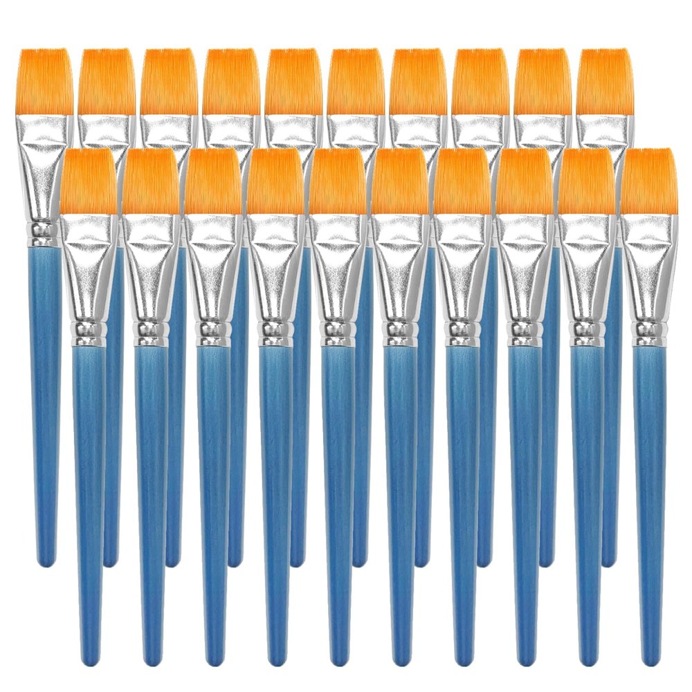 20pcs 1 inch Flat Paint Brush Set,Large Artist Acrylic Paint Brushes Nylon Hair Wood Handle for Acrylic Watercolor Oil Canvas Gouache Face Body Painting Classroom Craft Big Paint Brushes