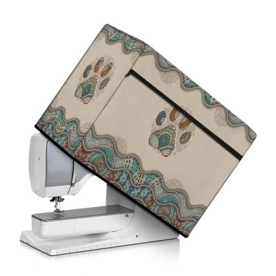 Goronwyfloyd Retro Boho Paw Pattern Sewing Machine Cover with Side Pocket Scratch Resistant and Dustproof Cover Universal for Singer and Brother Sewing Machine
