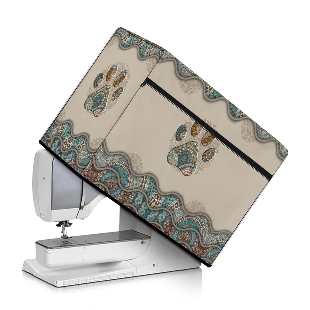 Goronwyfloyd Retro Boho Paw Pattern Sewing Machine Cover with Side Pocket Scratch Resistant and Dustproof Cover Universal for Singer and Brother Sewing Machine