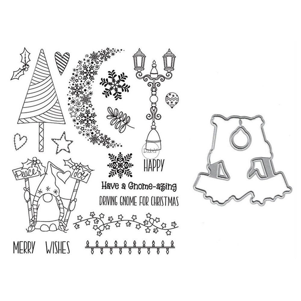 DzIxY Christmas Tree Moon Flower Clear Stamps and Metal Cutting Dies Sets for Card Making Scrapbooking Paper Kit Supplies Seals Storage Pockets