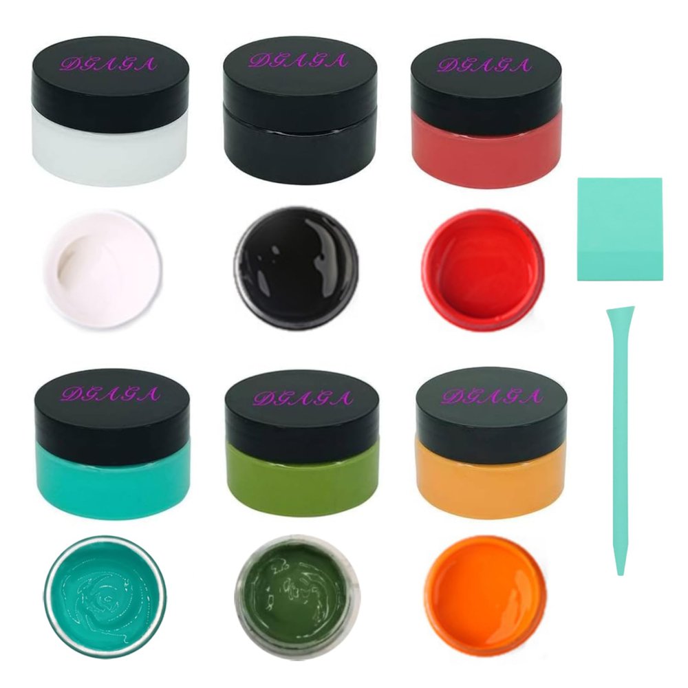 DGAGA 8PCS Chalk Paste with Mini Squeegees,Screen Printing Ink,Chalk Paste Paint for Stencil,Reusable Self Adhesive Silk Screen Stencils Paste Starter Kit,Chalkboard Paint for Craft DIY Home 50g/Jar