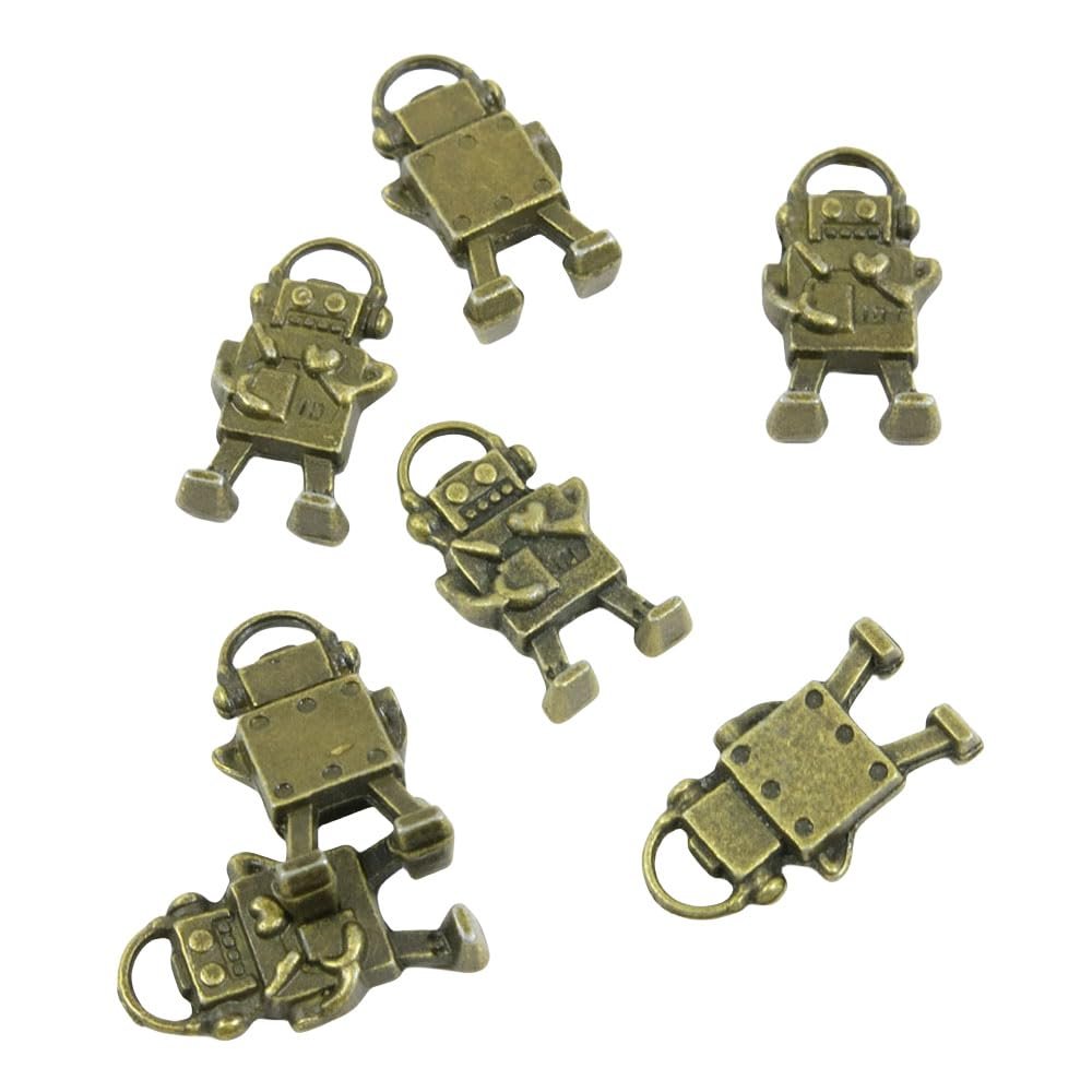 50 PCS Antique Bronze Tone Jewelry Making Charms Findings Suppliers X09342 Robot