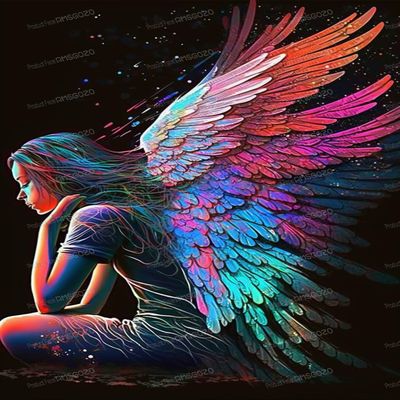 RMSGOZO Colorful Fluorescent Angel Wings Girl Diamond Painting - Painted Diamond Art Kits for Adults, Full Round Gemstone Crystal Cross Stitch Kit, for Wall Decor & Club Decor (18 X 25 Inch)