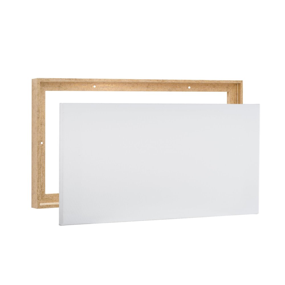 Pixy Canvas Value pack of 8x10 Stretched Canvas 3/4 (0.75) inch deep and Floater Frame for Your Paintings/Artwork/Wall Art/Wall Decor (Rustic Gold, 8 x 10 inch, Landscape)