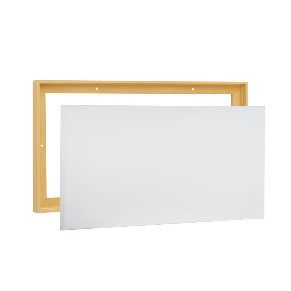 PIXY CANVAS Value Pack of 16x32 Stretched Canvas 3/4 (0.75) inch deep and Floater Frame for Your Paintings/Artwork/Wall Art/Wall Decor (Light Maple, 16 x 32 inch, Landscape)