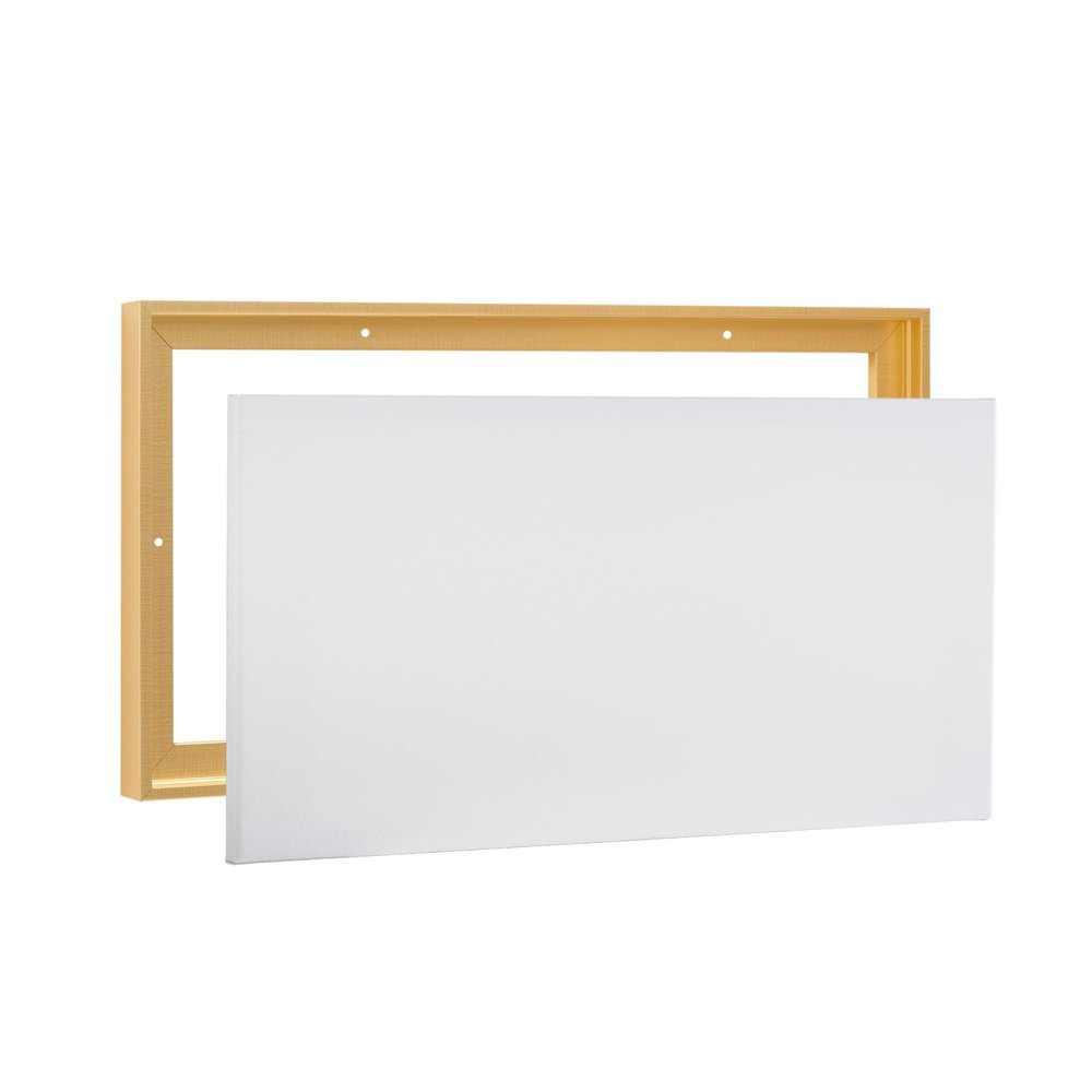 PIXY CANVAS Value Pack of 10x16 Stretched Canvas 3/4 (0.75) inch deep and Floater Frame for Your Paintings/Artwork/Wall Art/Wall Decor (Brass Gold, 10 x 16 inch, Landscape)