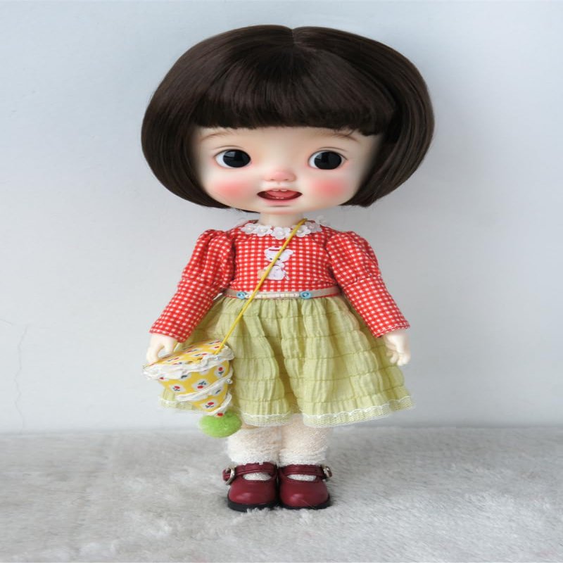 BJD Wigs JD286 9-10inch 23-25CM Short Bobo Synthetic Mohair Doll Wigs Blythe Doll accessorie (Medium Brown, 9-10inch)