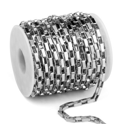 33 Feet Stainless Steel Box Chains Bulk, 4mm 304 Stainless Steel Link Chain Square Rolo Box Chains Roll Spool for Jewelry Making DIY Craft