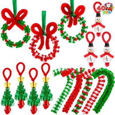 JOYIN Christmas Beaded Ornament Craft, Make Up to 40 Hanging Ornaments of Snowman, Christmas Tree, Candy Canes, and Wreaths for DIY Craft, Xmas Gift Holiday Party, Indoor DecorationAge 14+