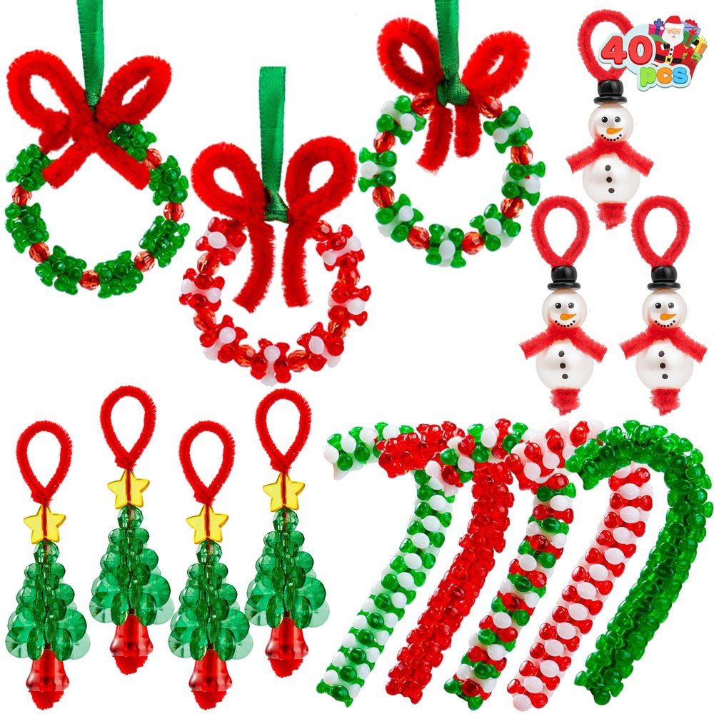 JOYIN Christmas Beaded Ornament Craft, Make Up to 40 Hanging Ornaments of Snowman, Christmas Tree, Candy Canes, and Wreaths for DIY Craft, Xmas Gift Holiday Party, Indoor DecorationAge 14+