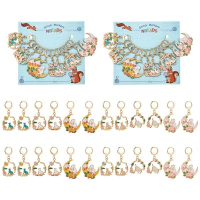 NBEADS 24 Pcs Cat Rabbit Stitch Markers, Flower Moon Enamel Crochet Stitch Marker 304 Stainless Steel Clasps Locking Stitch Marker for Knitting Weaving Sewing Jewelry Making