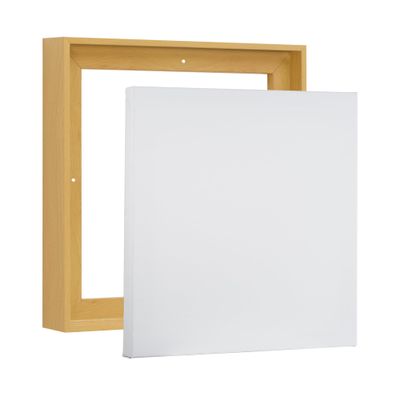 PIXY CANVAS Value Pack of 26x26 Stretched Canvas 1-1/2 (1.5) inch deep and Floater Frame for Your Paintings/Artwork/Wall Art/Wall Decor (Light Maple, 26 x 26 inch, Square)