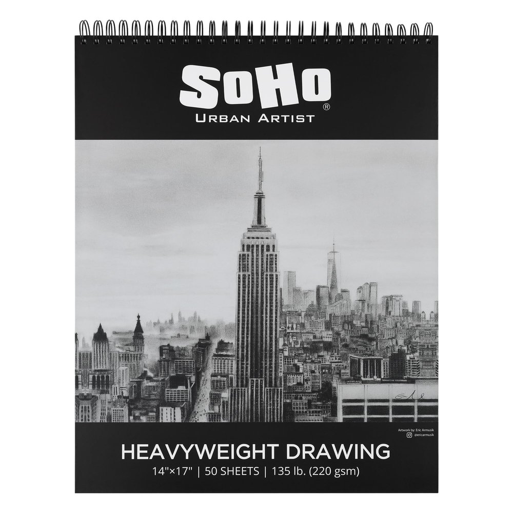 SoHo Urban Artist Hardcover Drawing Pad 14x17-135 lb. (220gsm), 50 Sheets, Drawing Paper Pads for Artists, Travel, Illustrations, & More
