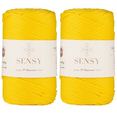 2 Skeins of Sensy Premium 5mm 104 Yards Polyester Rope 100% Polypropylene Cord Macrame Cord 5mm Crochet Bag Cord Macrame Rope Crochet Thread Gift for Knitter (Yellow)