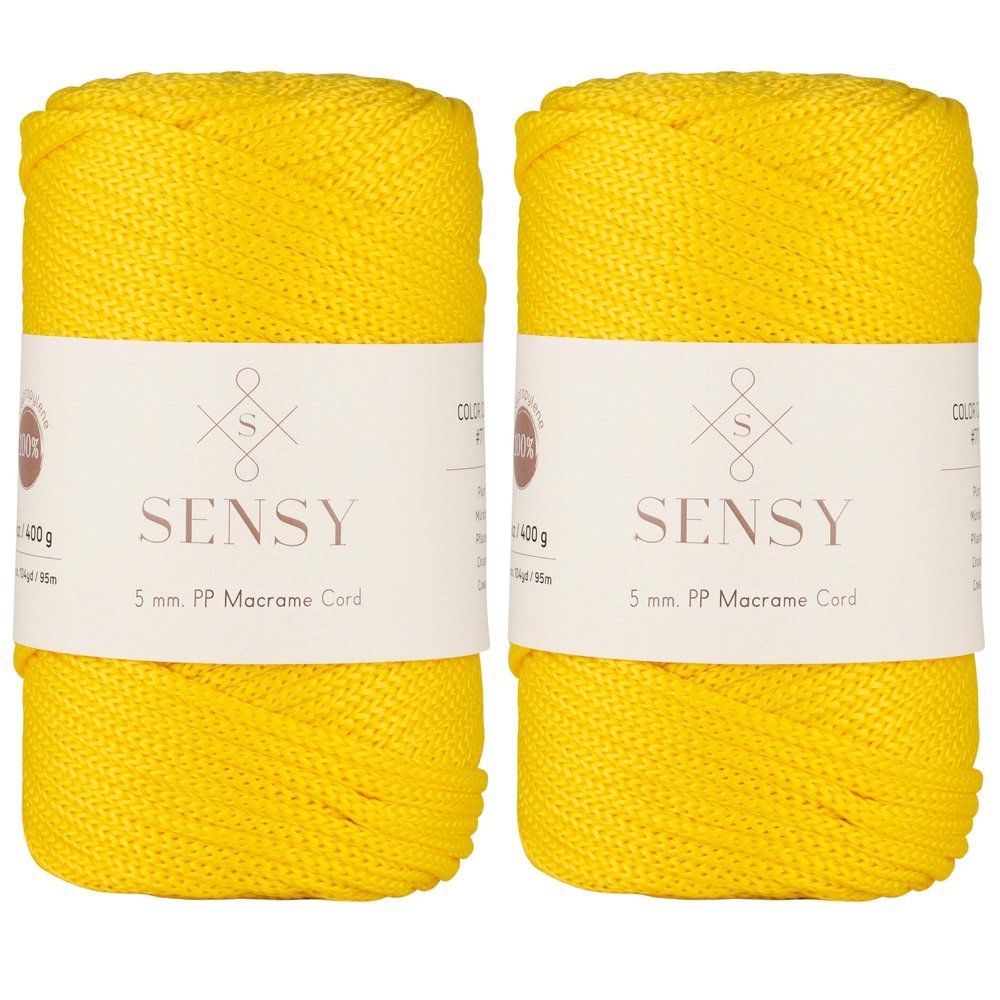 2 Skeins of Sensy Premium 5mm 104 Yards Polyester Rope 100% Polypropylene Cord Macrame Cord 5mm Crochet Bag Cord Macrame Rope Crochet Thread Gift for Knitter (Yellow)