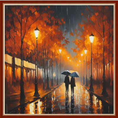 Dimensean Stamped Cross Stitch Kits Full Range of Embroidery Patterns Starter Kits for Beginners Adult DIY Cross Stitches Needlepoint Kits 11CT-Strolling Rainy Night 15.7x19.7 inch