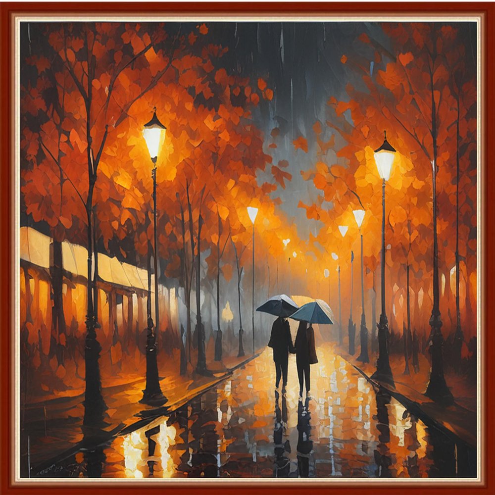 Dimensean Stamped Cross Stitch Kits Full Range of Embroidery Patterns Starter Kits for Beginners Adult DIY Cross Stitches Needlepoint Kits 11CT-Strolling Rainy Night 15.7x19.7 inch