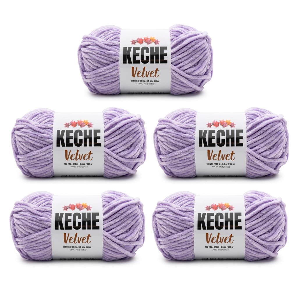 Keche Velvet Yarn for Crocheting, Soft Chenille Bulky Baby Blanket Amigurumi Yarn 100 gr (132 yds) (Lilac, 5 SKEINS)