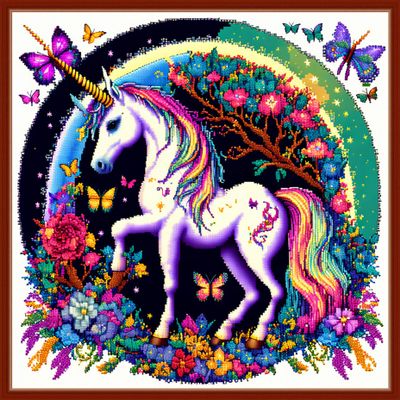Dimensean Stamped Cross Stitch Kits Full Range of Embroidery Patterns Starter Kits for Beginners Adult DIY Cross Stitches Needlepoint Kits 11CT-Unicorn Flowers 17.7x17.7 inch