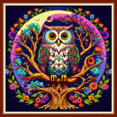 Dimensean Stamped Cross Stitch Kits Full Range of Embroidery Patterns Starter Kits for Beginners Adult DIY Cross Stitches Needlepoint Kits 11CT-Colorful Owl 17.7x17.7 inch