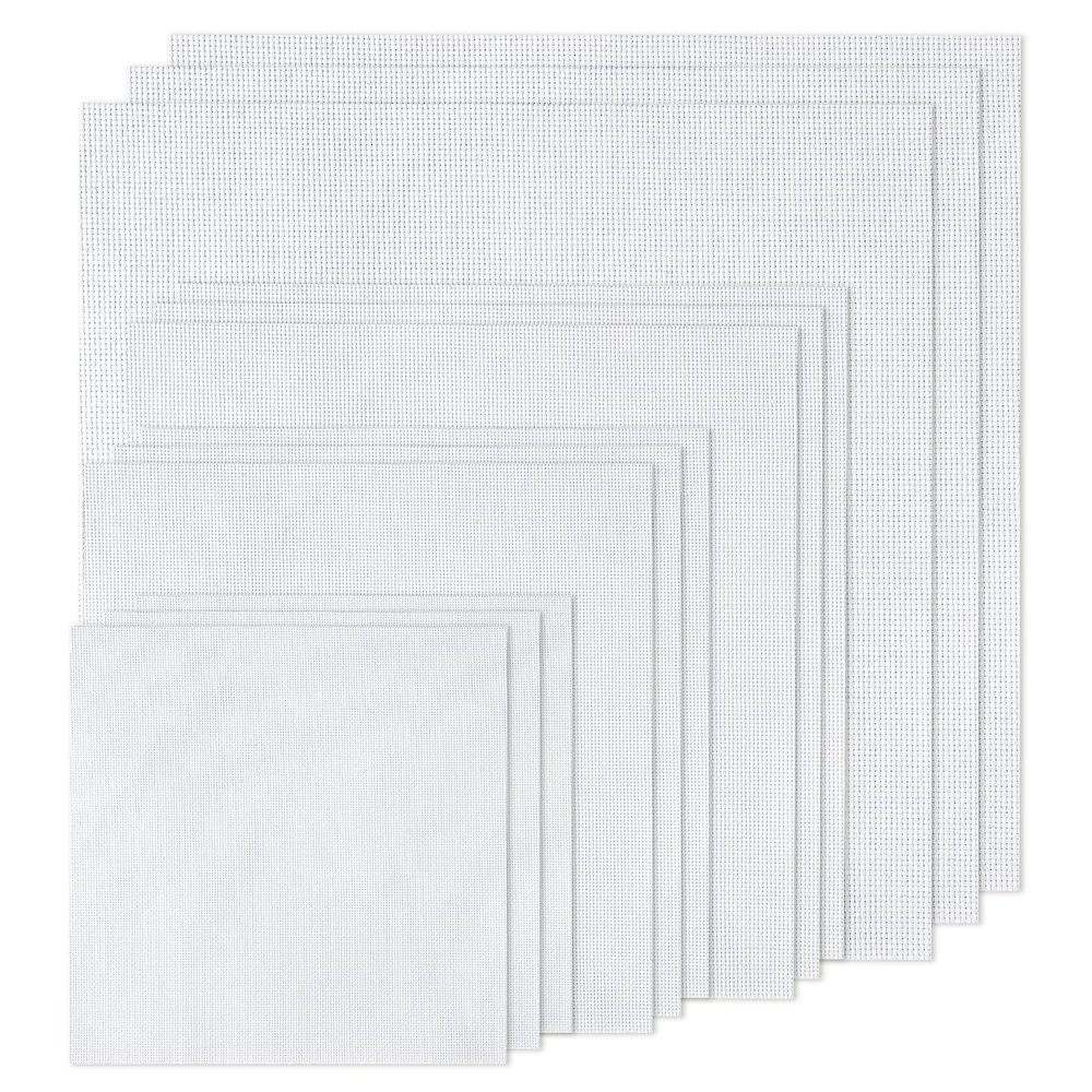 XEmbro 12 PCS Aida Cloth 14 Count, 4 Sizes White Cross Stitch Fabric for Craft Embroidery, Classic Reserve Aida Cloth for Embroidery Beginner, Needlework, Cross Stitch (5.9 to 11.8inch)