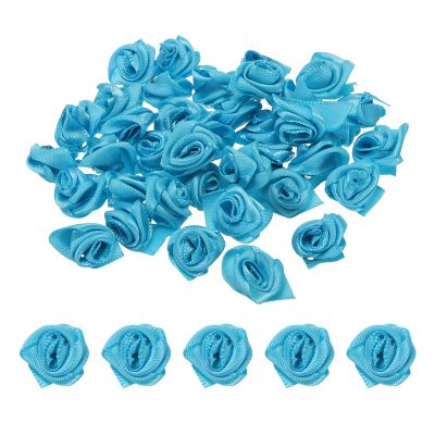PATIKIL 0.6" Mini Satin Ribbon Roses, 30 Pcs Tiny Fabric Flowers Embellishments Rosettes Applique for DIY Crafts and Wedding, Blue