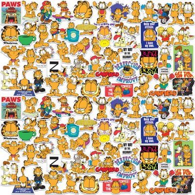 Garfield 100ct Die Cut Vinyl Stickers Variety Pack Classic Comic Character Decals for Laptop, Water Bottle, Scrapbooking, Tablet, Indoor & Outdoor Use