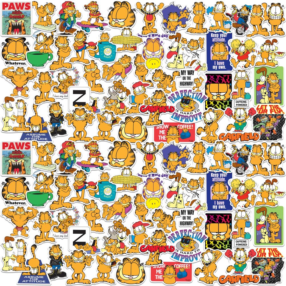 Garfield 100ct Die Cut Vinyl Stickers Variety Pack Classic Comic Character Decals for Laptop, Water Bottle, Scrapbooking, Tablet, Indoor & Outdoor Use