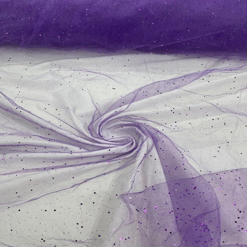 Backdrop King Inc, Glitter Tulle Fabric Shimmer/Tulle Glitter for Dresses/Mesh Glitter Fabric/Costume Fabric/Wholesale (10 Yards, Purple)