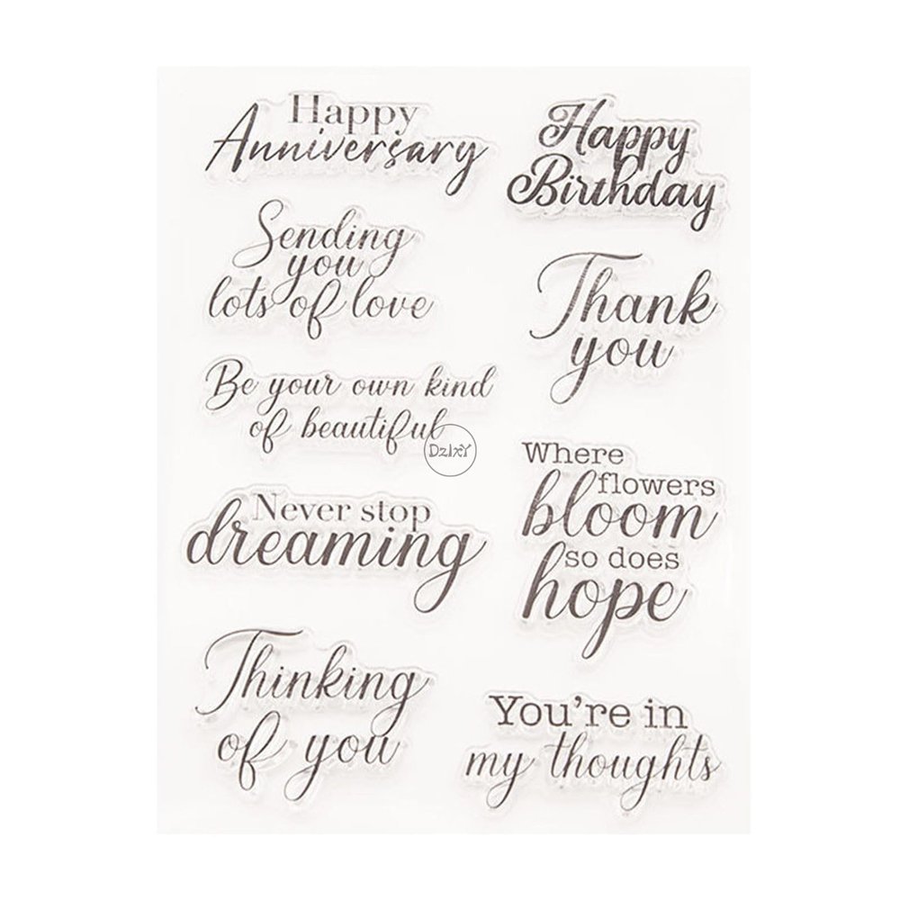 DzIxY Words Happy Birthday Thank You Clear Stamps for Card Making Scrapbook Album Silicone Seals Ink Pad Transparent Stencils