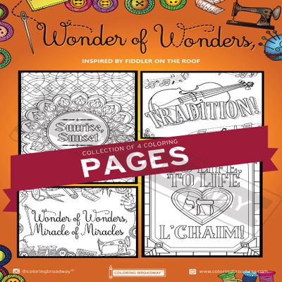 Coloring Broadway - Fiddler on The Roof Inspired Coloring Pages (Set of 4), Wonder or Wonders Musical Merchandise, Printed on Matte Card Stock (8 1/2 x 11), Ideal Gift for a Broadway Theater Lover