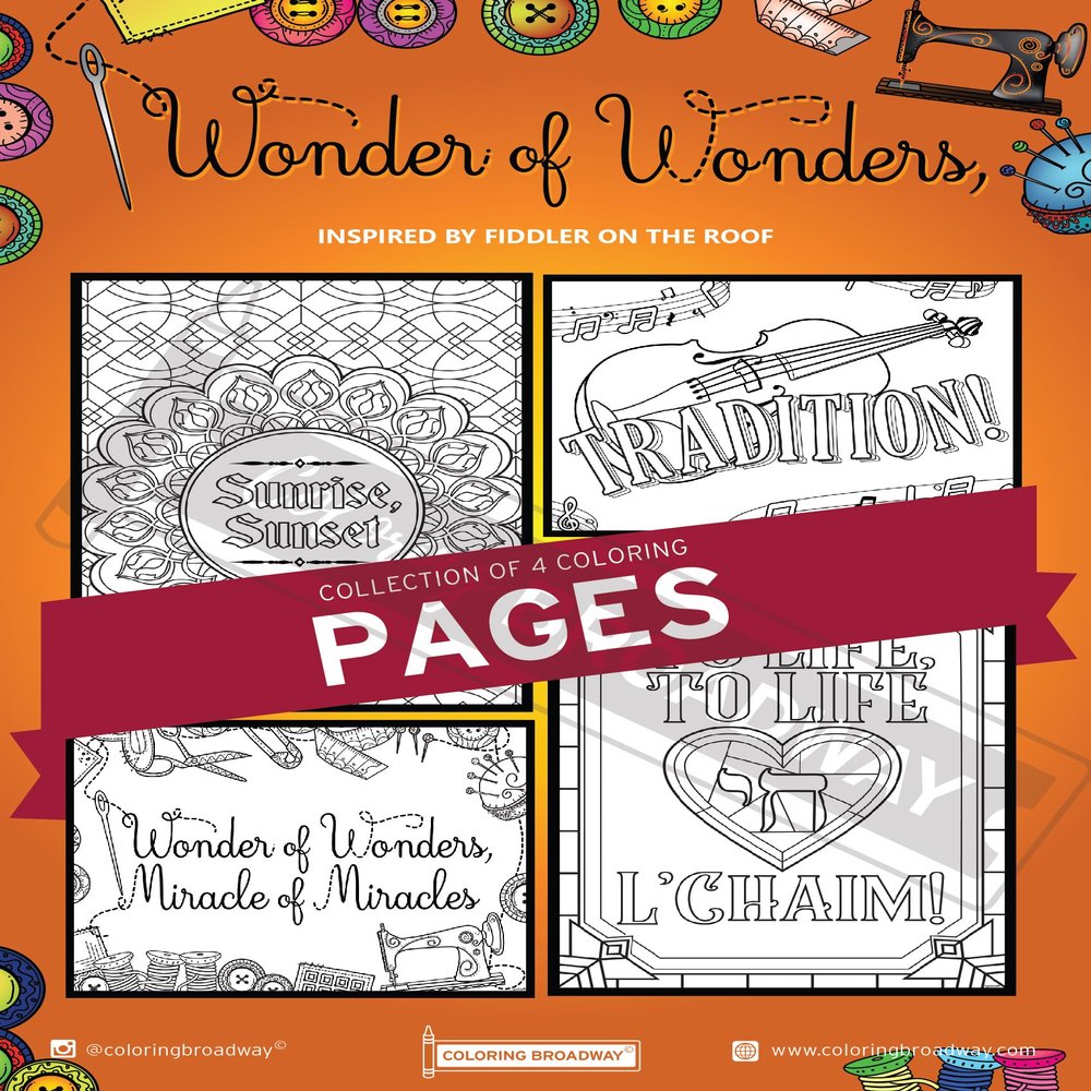 Coloring Broadway - Fiddler on The Roof Inspired Coloring Pages (Set of 4), Wonder or Wonders Musical Merchandise, Printed on Matte Card Stock (8 1/2 x 11), Ideal Gift for a Broadway Theater Lover