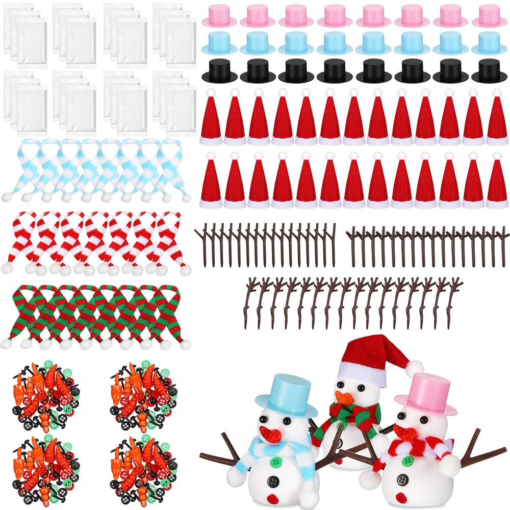 Poen 24 Pack Snowman Craft Kit Christmas DIY Craft Kit Build Decorating Snowman Modeling Clay Hats Buttons Scarfs Foam Balls Craft Supplies for Xmas