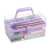 BTSKY Multipurpose Plastic Craft Storage Containers with Removable Tray, Clear Plastic Storage Box with Lid & Handle, Easy Carry & Stack Small Storage Container, 8.5x5x4.9 Inch, Rectangle-Purple view 1
