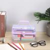 BTSKY Multipurpose Plastic Craft Storage Containers with Removable Tray, Clear Plastic Storage Box with Lid & Handle, Easy Carry & Stack Small Storage Container, 8.5x5x4.9 Inch, Rectangle-Purple view 2
