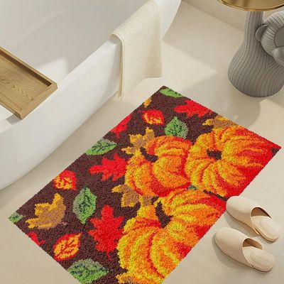 Latch Hook Rug Kits, DIY Crochet Yarn Rugs Hooking Craft Kit, Color Printed Canvas, Beginners Handmade Needlework Crafts Home Decoration, 23.6''X15.8'' ( Color : Pumpkin , Size : 52*38CM/20*15" )