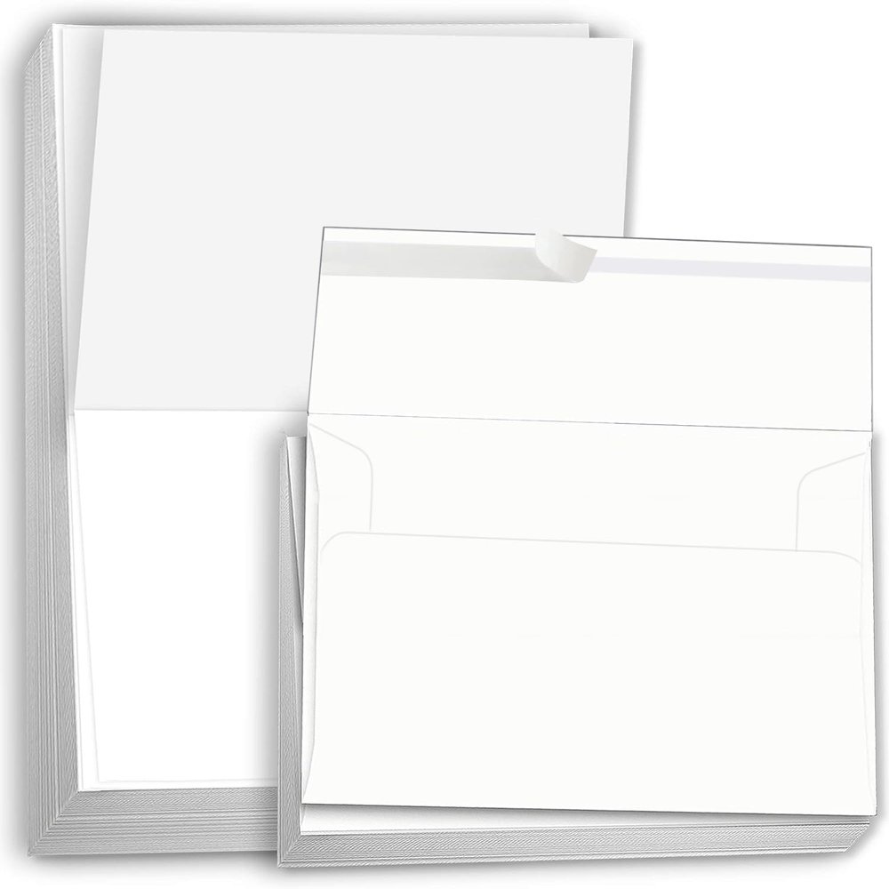 Hamilco Card Stock Folded Blank Cards with Self Seal Envelopes 5x7 - Scored White Cardstock Paper 80lb Cover - 100 Pack (Bright)