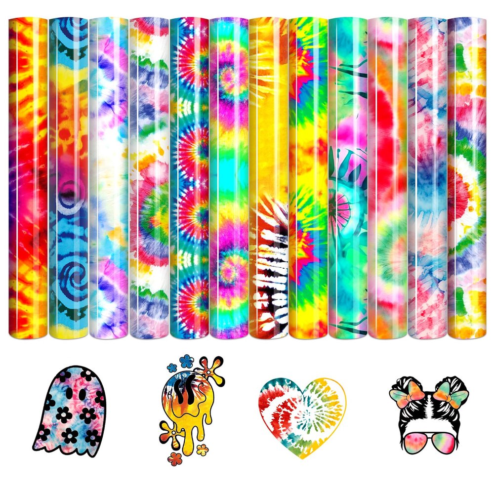HTVSTD Tie Dye HTV Heat Transfer Vinyl -12 Sheets 12'' x 10''Watercolor HTV Vinyl Patterned Iron on Vinyl for T-Shirts