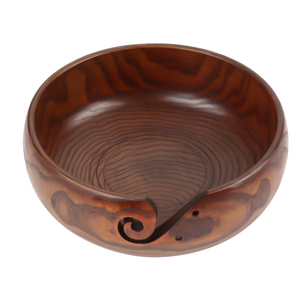 JEOZBM Yarn Bowl, Natural Handmade Wooden Yarn Bowl Holder, Knitting Yarn Bowls, Crochet Bowl Basket, Yarn Storage Bowl(18-20CM-brown)