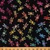 Cotton Batik Dragonfly Dragonflies Rainbow on Black Cotton Fabric Print by The Yard (TONGA-B7126 Black) view 1