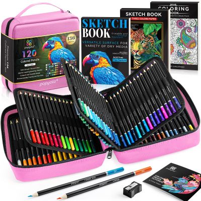 136 PCS Colored Pencils Set for Adult Coloring Books, 120 Colored Pencils with Sketchbook, Coloring Book, Sharpener, Soft Core Oil-Based Coloring Pencils for Artists Drawing Sketching Blending Shading