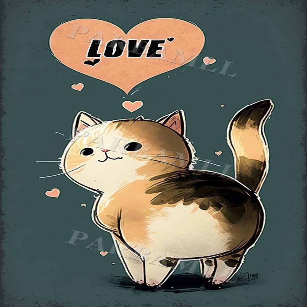 Cartoon Love Cat Diamond Painting Kits, 5D Crystal Gems Paste Embroidery Craft Diamond Painting, 20X20Inch for Beginner Adults DIY Home Decor or Wall Decor and Valentine's Day Gift
