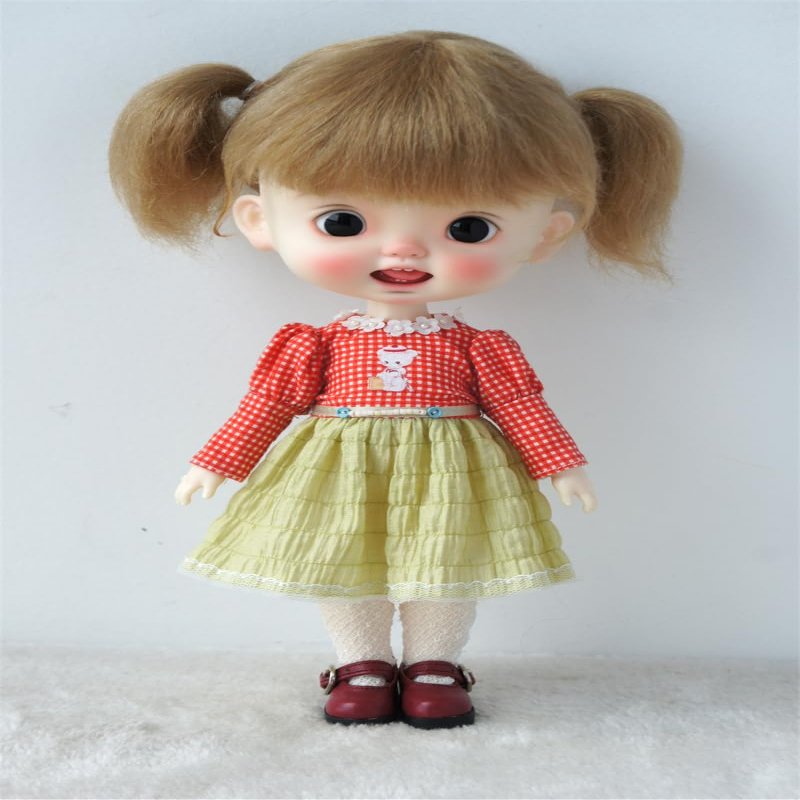 JD203 9-10inch 23-25cmTwin Tail Lovely Mohair Doll Wigs (9-10inch, Flax Brown M4)