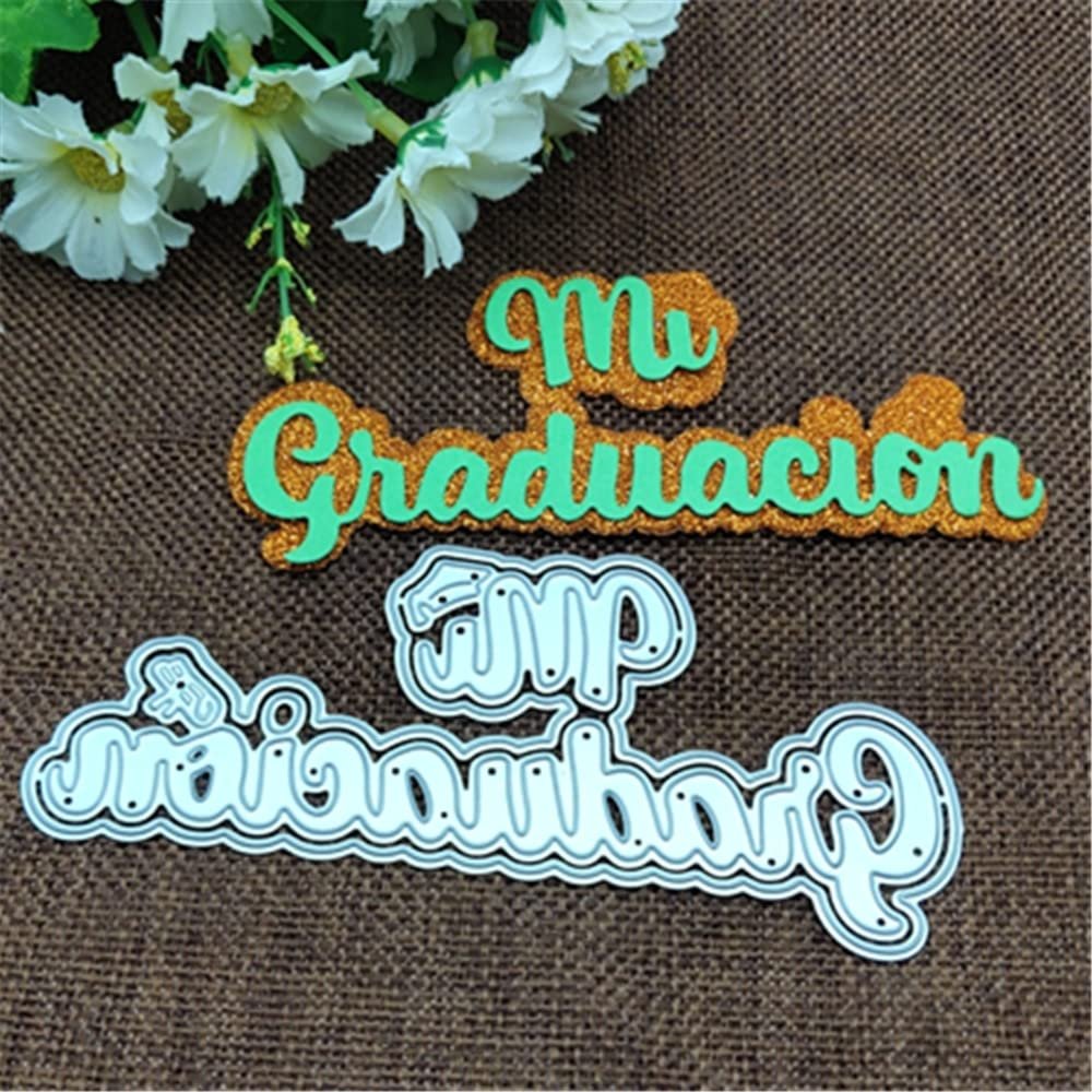 Cutting Dies Stencil,5.6x12cm Spanish Words My Graduation Metal Cutting Dies Stencils for Decorative Embossing Handcraft Template