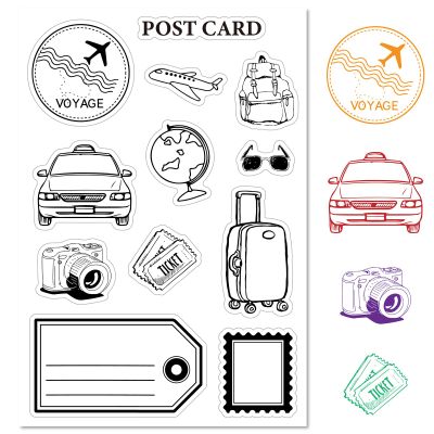 CRASPIRE Travel Postage Clear Rubber Stamp Vintage Label Journey Frame Transparent Silicone Seals Stamp for Journaling Card Making DIY Scrapbooking Handmade Photo Album Notebook Decor