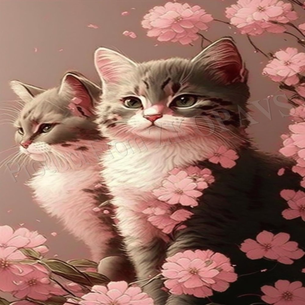 ZKOPAVS Diamond Painting Kits for Adults Cats and Pink Flowers Full Drill By Numbers Art DIY Cross Stitch Art Rhinestone Craft for Living Room Bedroom Wall Decor 18X25 Inch