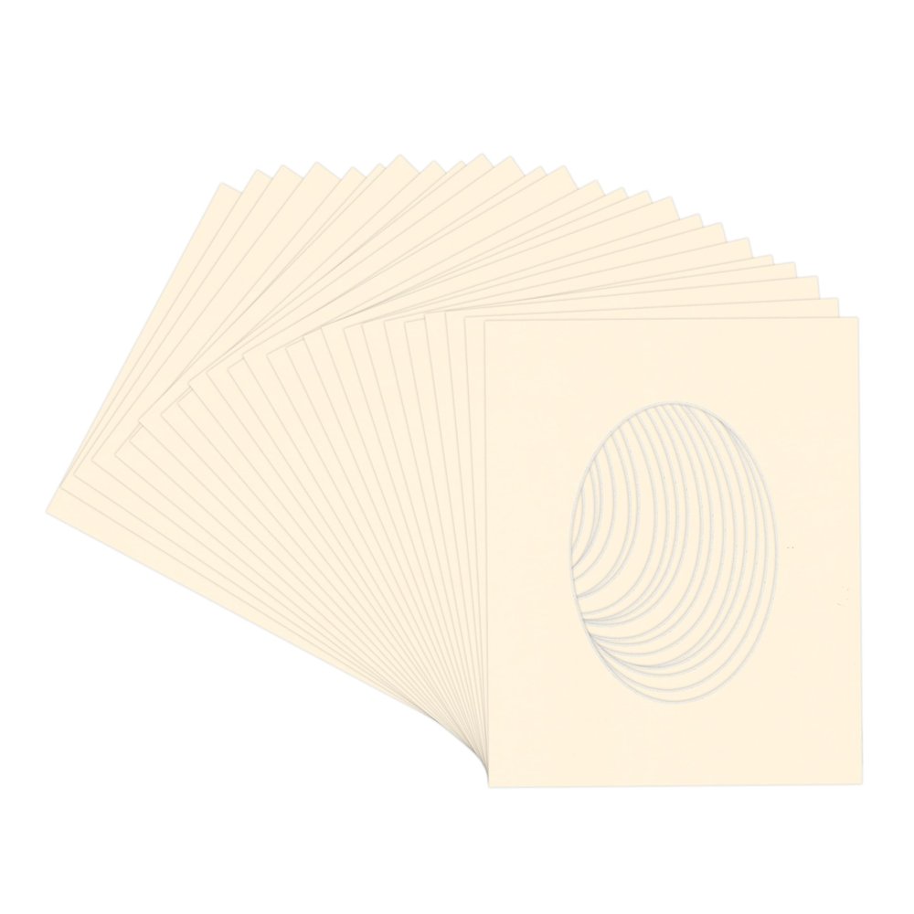 CountryArtHouse Cream Acid Free 8x10 Oval Picture Frame Mat with White Core Bevel Cut for 5x7 Pictures - Fits 8x10 Frame - Pack of 25 Matboard Show Kits With Acid Free Backings & Clear Bags