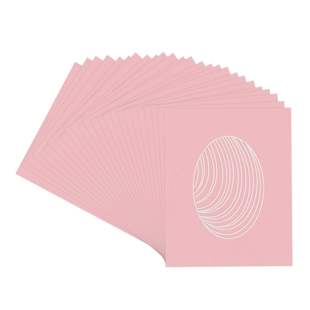 CountryArtHouse Pink Acid Free 8x10 Oval Picture Frame Mat with White Core Bevel Cut for 5x7 Pictures - Fits 8x10 Frame - Pack of 25 Matboard Show Kits with Acid Free Backings & Clear Bags